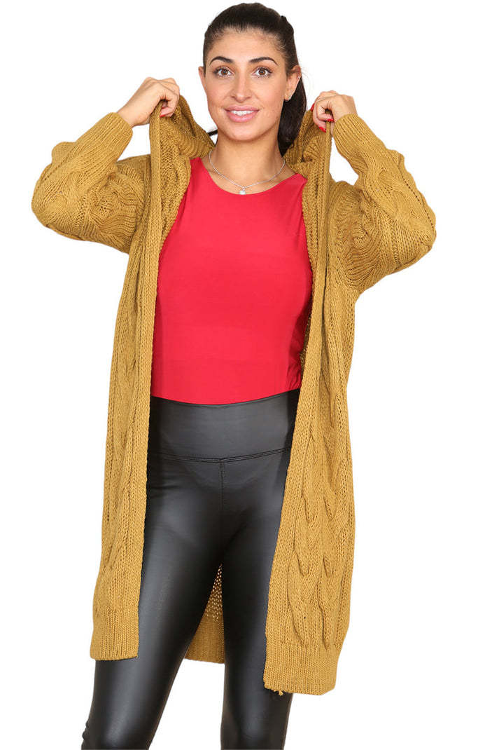 Knitted Cables Hooded Long Oversized Cardigan - Italian Made Women's Cozy Knitwear | UK Fashion