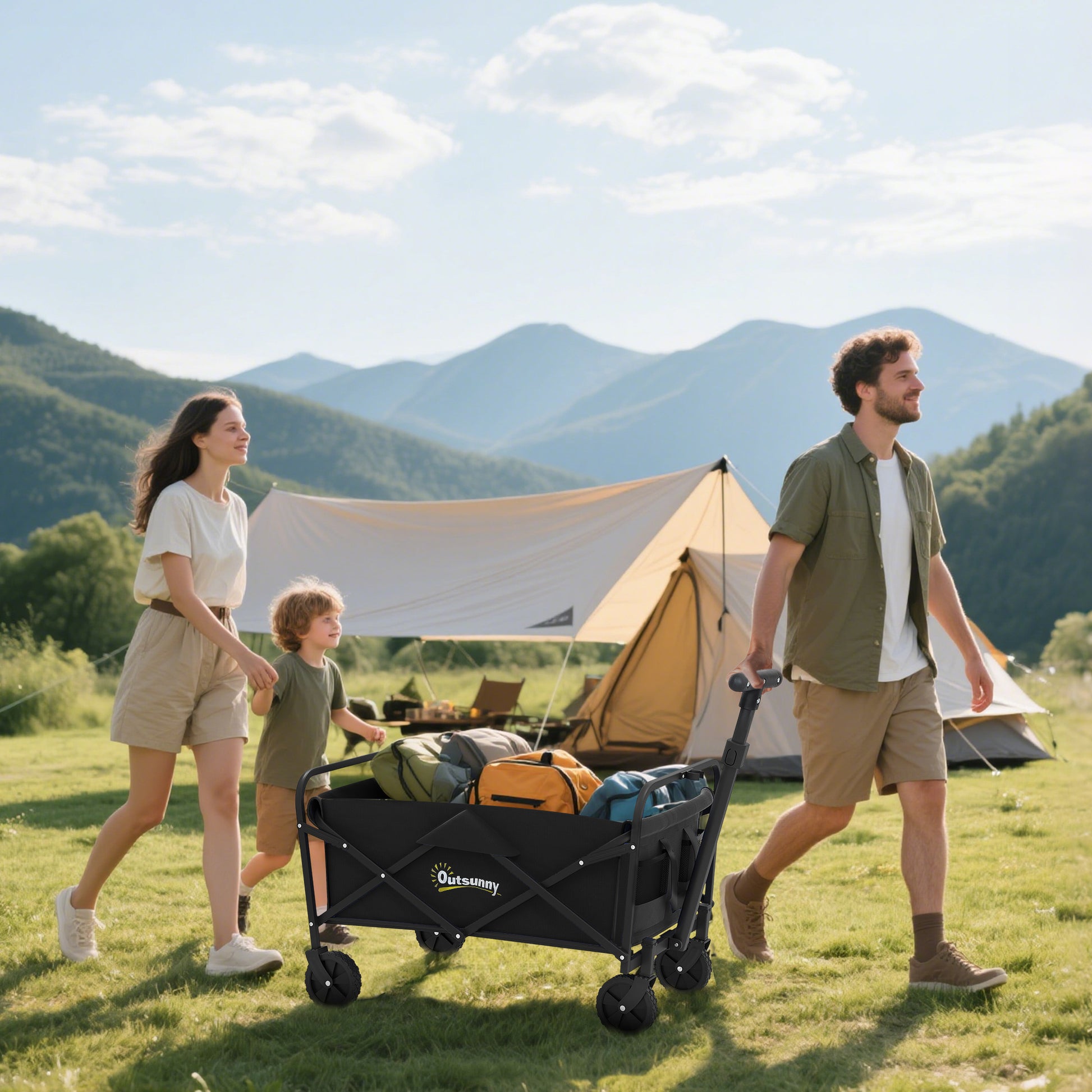 Heavy duty folding wagon cart for camping and beach use