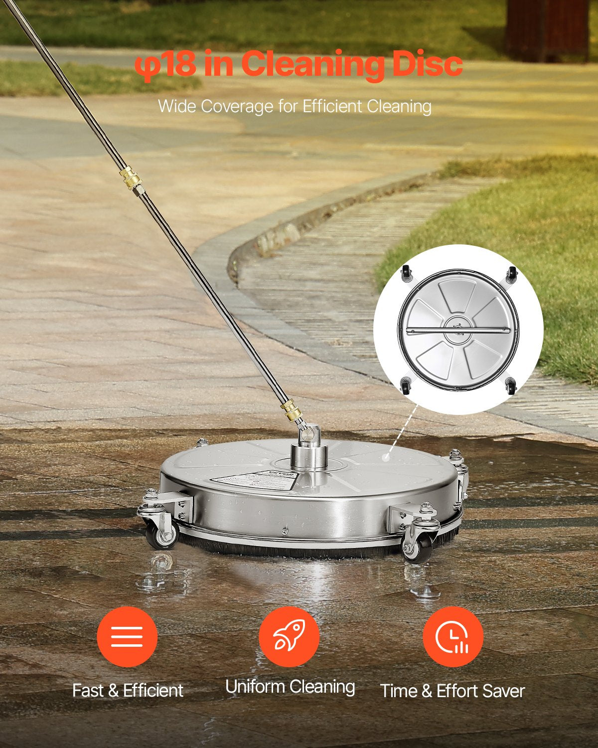 18" Pressure Washer Surface Cleaner – Stainless Steel, 4 Wheels, 4000 PSI Max (Stated), 1/4" Quick Connect + Nozzles & Wands | UK