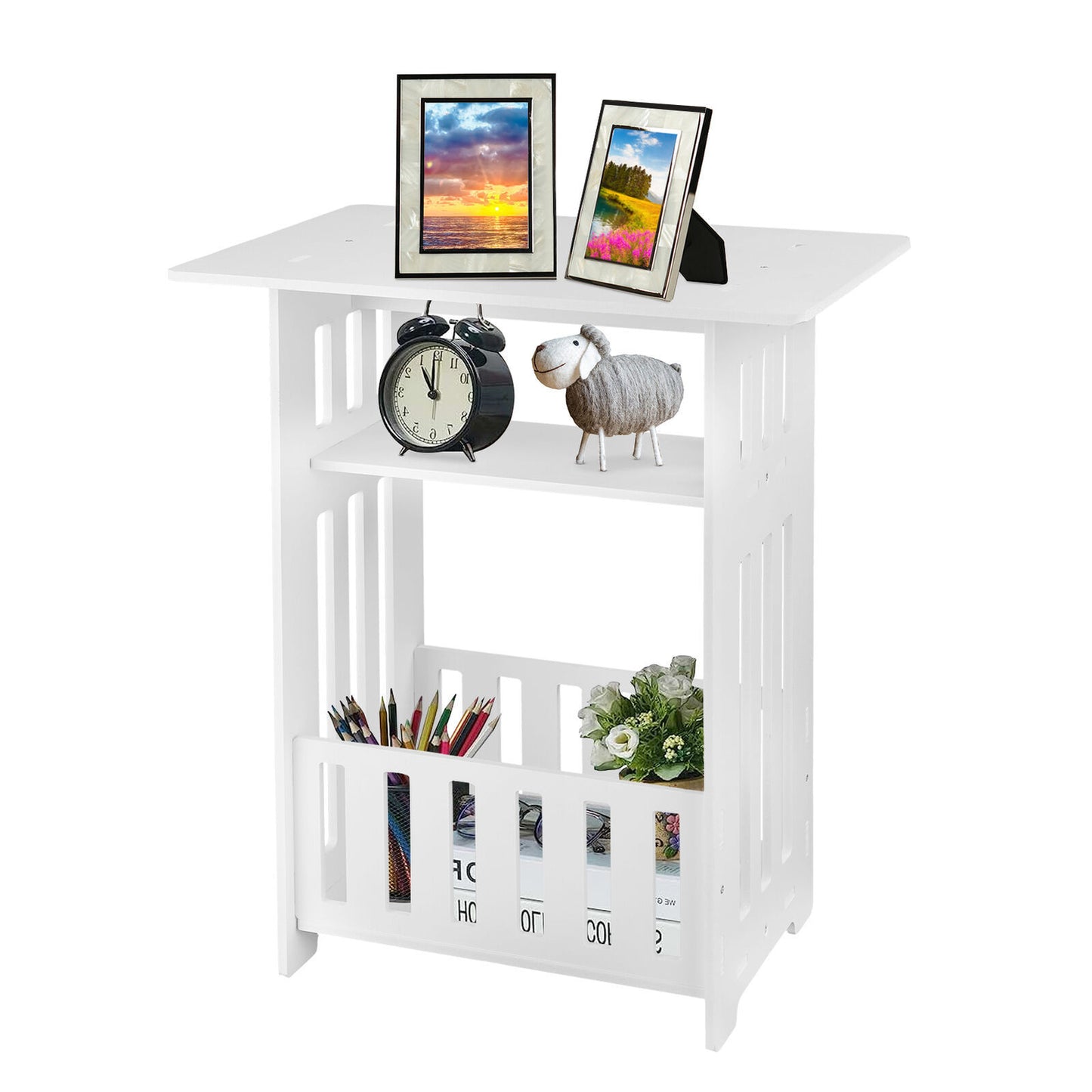 Small Bedside Table Cabinet – Side Coffee Table with Storage Rack | Slim, 2-Tier Design for Bedroom, Living Room, Bathroom