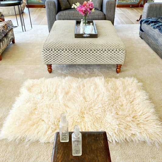 British White Curly Rectangular Rug 75cm x 115cm