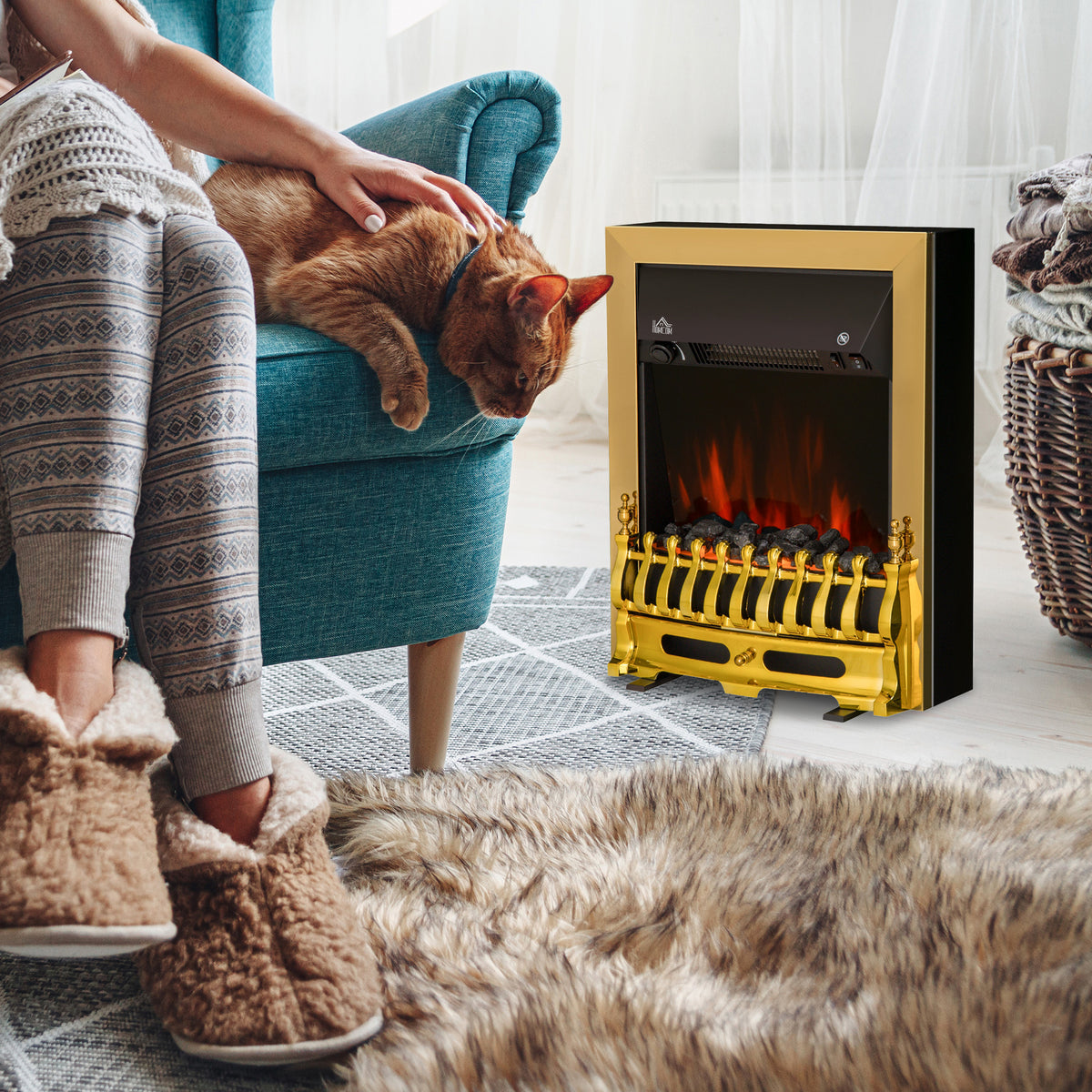 HOMCOM Electric Fireplace LED Light Complete Fire Place Heating Indoor Heater Coal Burning Flame Effect Heat 2000W Max