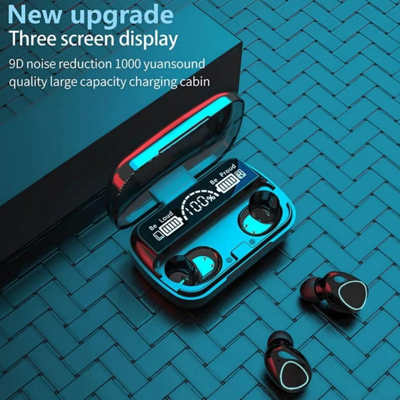 Bluetooth Wireless Headphones – TWS In-Ear Earbuds with LED Display Noise Cancellation Waterproof – Mini Pods