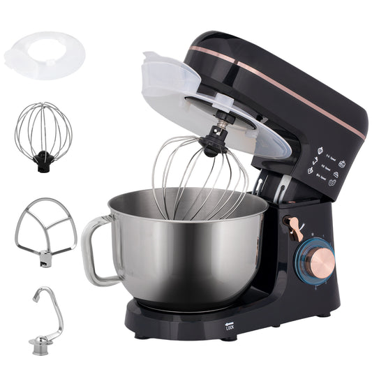 5L Stand Mixer 1400W – 6 Speeds + Pulse, Stainless Steel Bowl, Dough Hook/Whisk/Beater (Black)