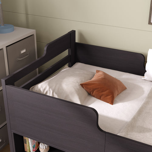Kids Cabin Bed with Storage – 3ft Single (90×190cm) Mid Sleeper Bed Frame with Drawers & Shelves | White | UK