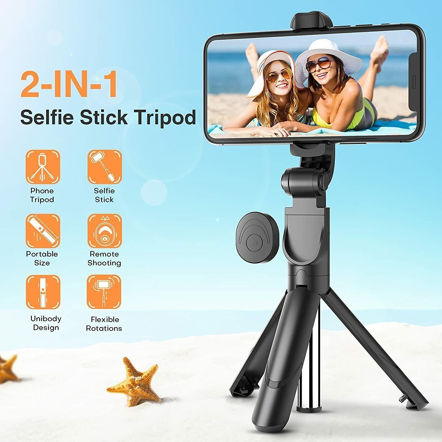 Bluetooth Selfie Tripod Telescopic Stick | Extendable Monopod with Remote | Foldable Phone Holder