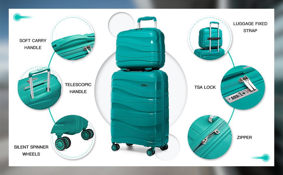 Kono 4-Piece Lightweight Polypropylene Hard Shell Luggage Set – TSA Locks & Spinner Wheels (14’’/20’’/24’’/28’’)