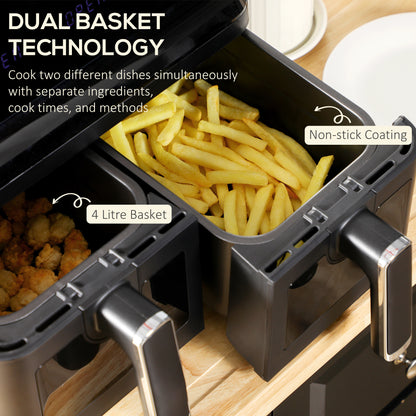 8L Dual Basket Air Fryer | 8-in-1 Digital Air Fryer Oven | 2500W | Silver