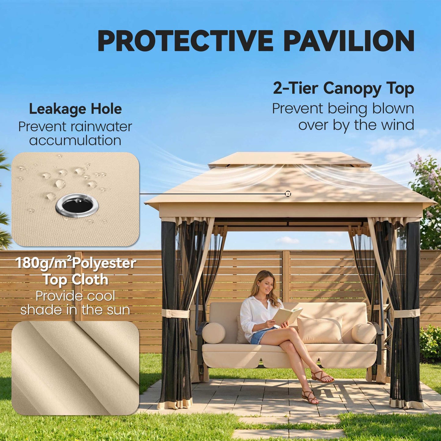 Outsunny 3-Seater Garden Swing Chair | Convertible Patio Bench Bed with Canopy