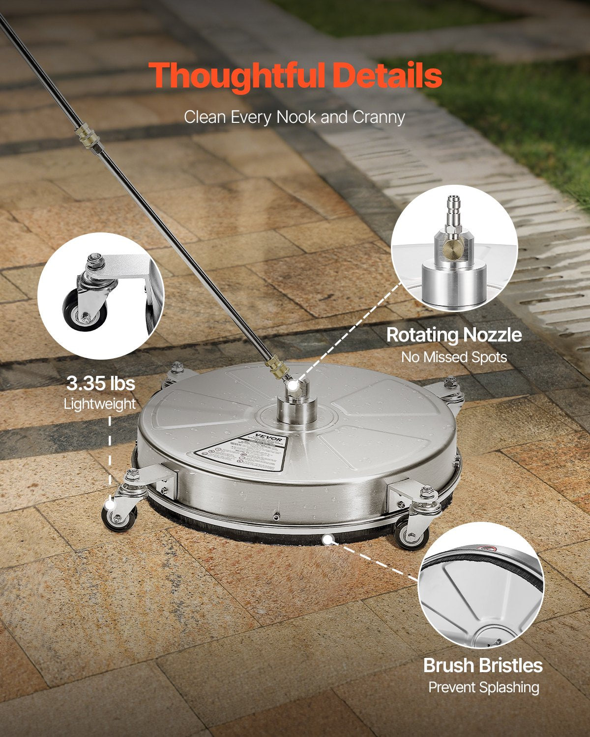 18" Pressure Washer Surface Cleaner – Stainless Steel, 4 Wheels, 4000 PSI Max (Stated), 1/4" Quick Connect + Nozzles & Wands | UK