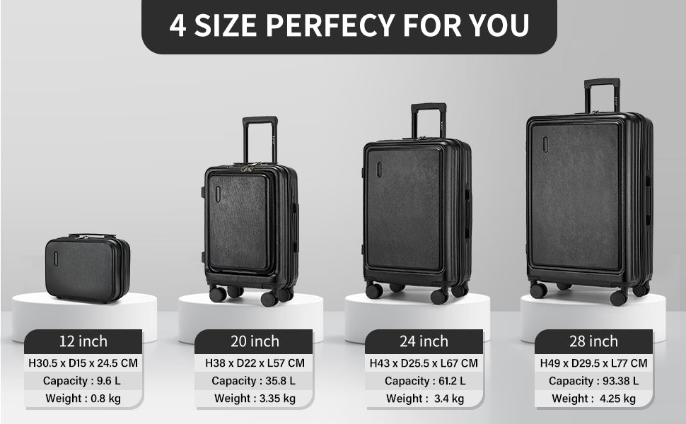 Kono Hardshell Luggage Set | ABS+PC Lightweight, TSA Lock, 4 Spinner Wheels — 2-Piece or 4-Piece, Navy, Grey, Black or Burgundy