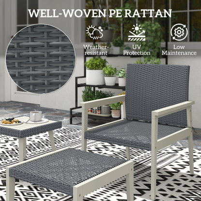 Outsunny 5-Piece Rattan Patio Set | Wood-Top Table