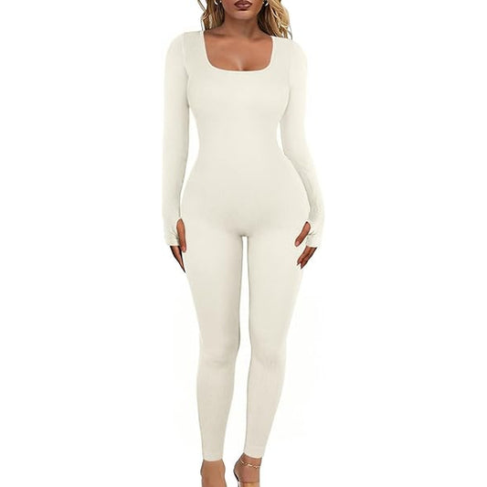 DOULAFASS Women's Ribbed Seamless Jumpsuit — Cream