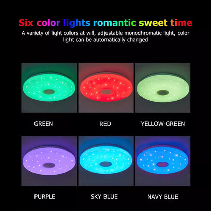 LED RGB Ceiling Light with Bluetooth Speaker – 48W Music Lamp with Remote & APP Control, Colour Changing, Dimmable, Night Light Mode, 33cm