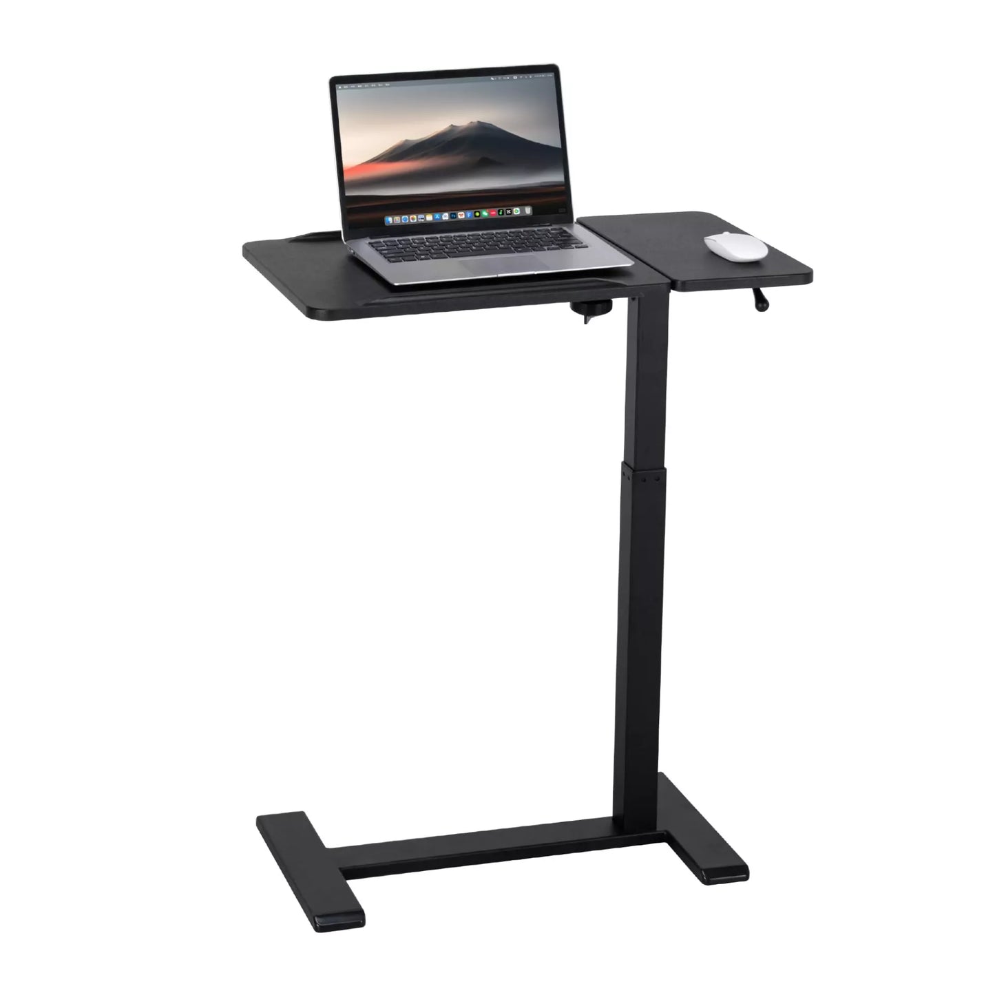 FROMANN Adjustable Overbed Table with Wheels – Tilt Rolling C-Shaped Laptop Desk Black