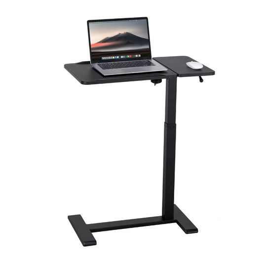 FROMANN Adjustable Overbed Table with Wheels – Tilt Rolling C-Shaped Laptop Desk Black
