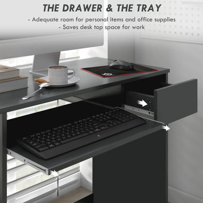 Compact Computer Desk with Keyboard Tray & Drawer | Grey | Home Office