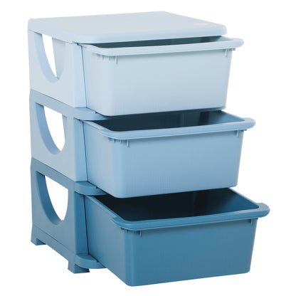 HOMCOM 3 Drawers Plastic Kids Storage Units, 3 Tier Children Toy Chest for Nursery, Playroom, Bedroom, Blue