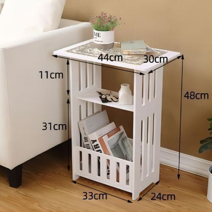 Small Bedside Table Cabinet – Side Coffee Table with Storage Rack | Slim, 2-Tier Design for Bedroom, Living Room, Bathroom