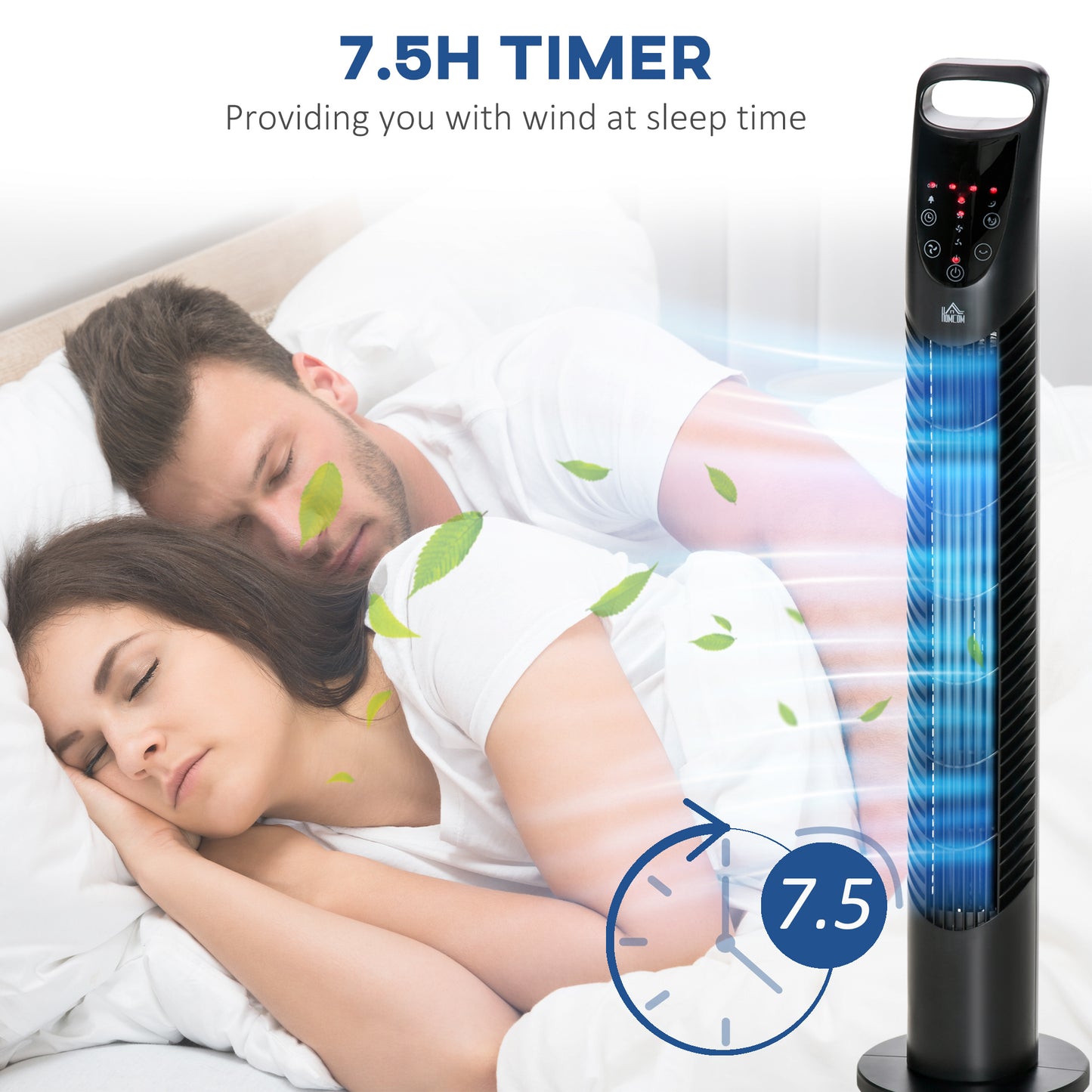 HOMCOM 31" Bladeless Tower Fan | 70° Oscillation, 37.8dB Quiet, 7.5H Timer, Remote Control — Black