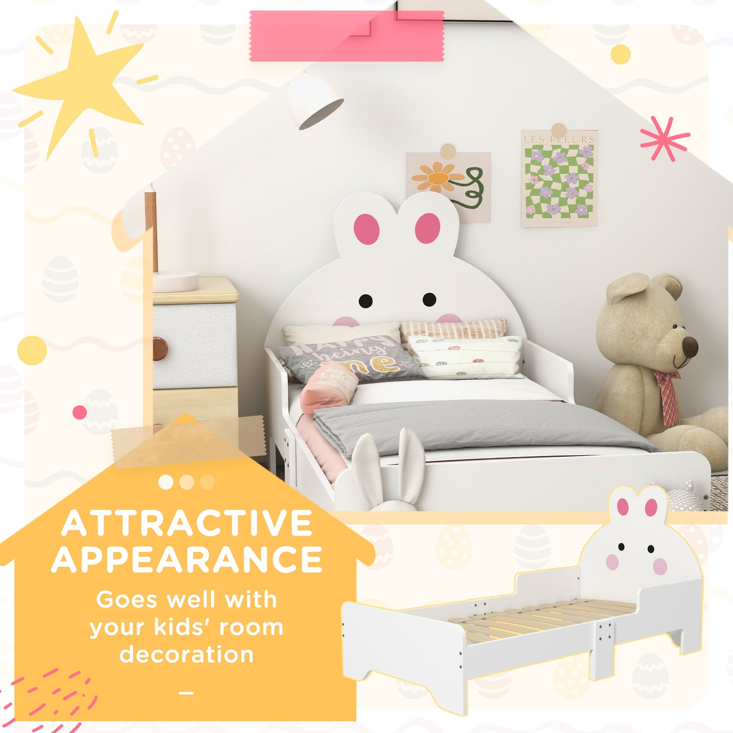 Zonekiz Rabbit‑Design Toddler Bed – Kids Bedroom Furniture (White)