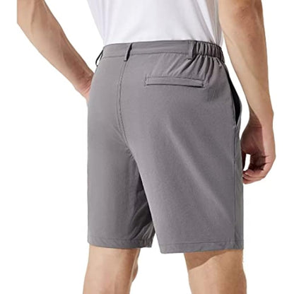 Men's Stretch Golf & Hiking Shorts | 9" Inseam, Quick Dry, 3 Pockets — Brown, Grey, Light Green