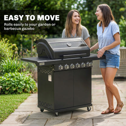 Outsunny six plus one burner gas barbecue grill in black - product view 9