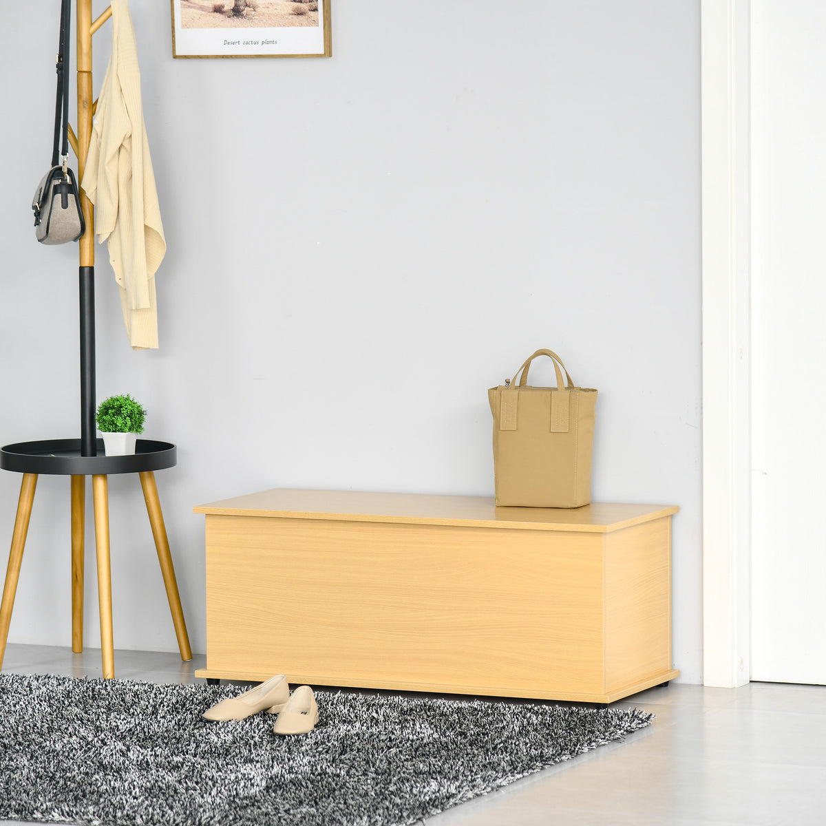 HOMCOM Storage Chest, Large 114L Blanket Box, Shoe Bench with Safety Hinged Lid, Storage Trunk, Bed End Bench for Bedroom, Hallway, Living room, Playroom, 100 x 40 x 40cm, Burlywood