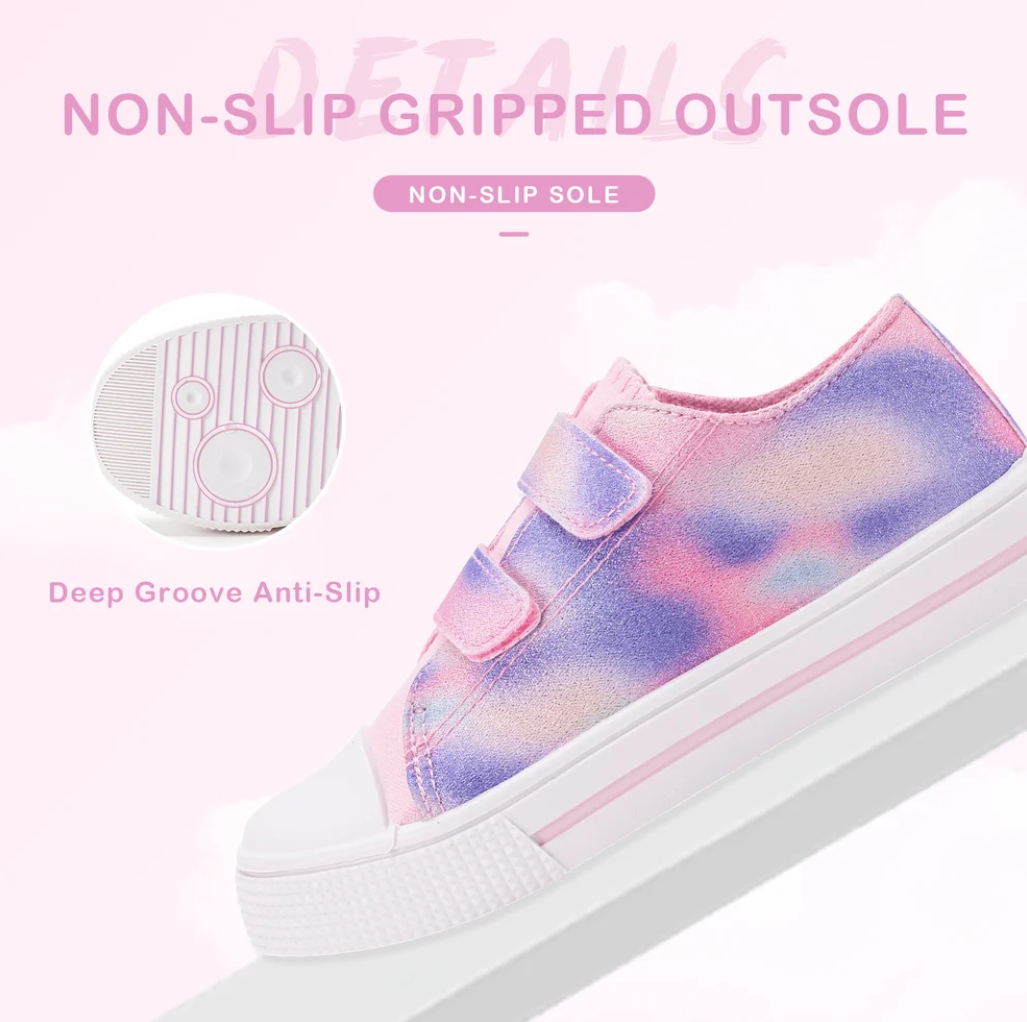 Funcoo Dual Strap Girls Canvas Shoes | Hook & Loop Fastening, Non-Slip Sole, Breathable, Soft EVA Insole