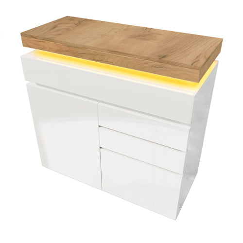 High-Gloss Sideboard Cabinet with RGB LED Lighting | 2 Doors & 3 Drawers, App-Controlled, White — 110 x 115 x 39 cm