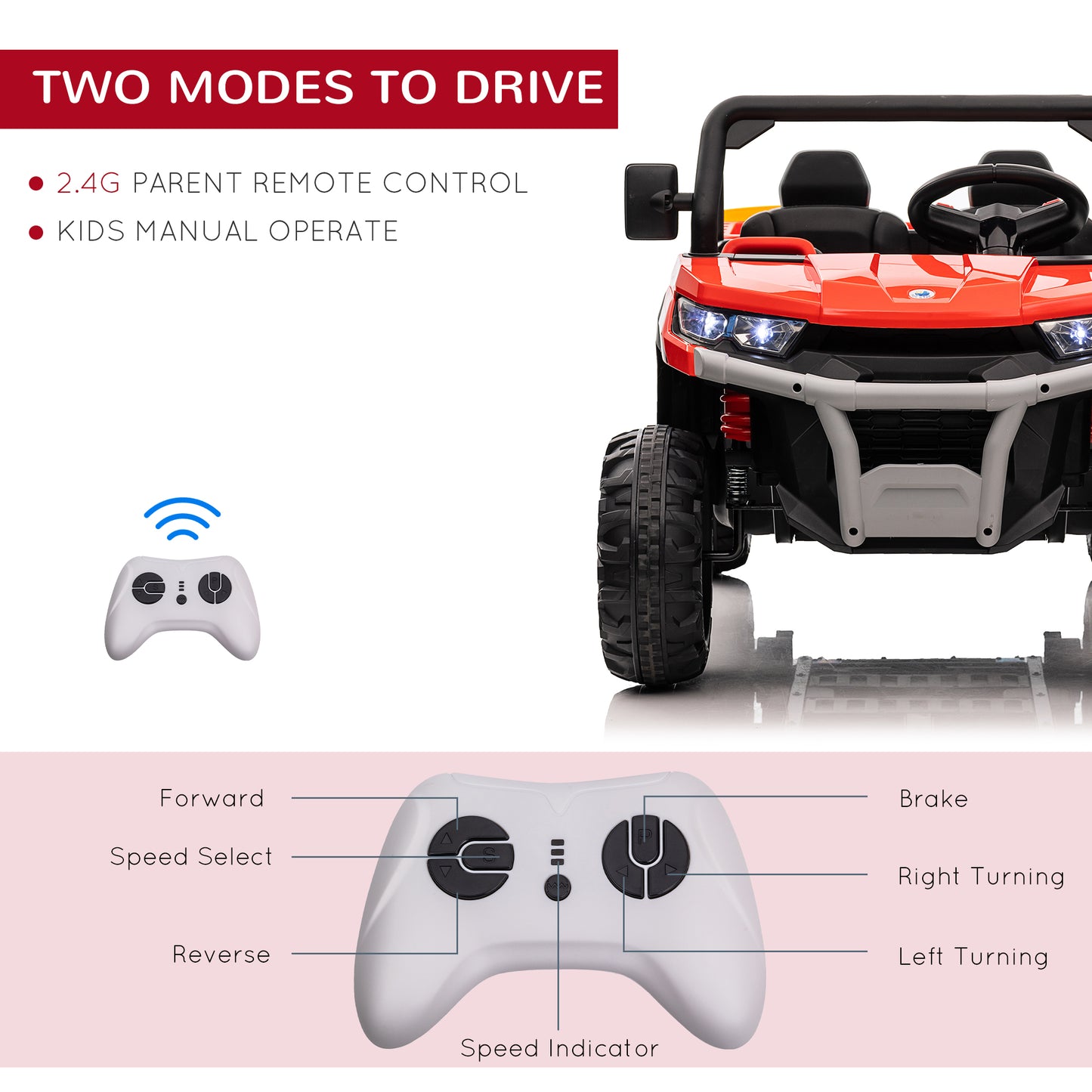 HOMCOM 12V two-seater kids ride-on car in red - product view 7