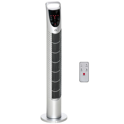 HOMCOM 31" Bladeless Tower Fan | 70° Oscillation, 37.8dB Quiet, 7.5H Timer, Remote Control — Silver