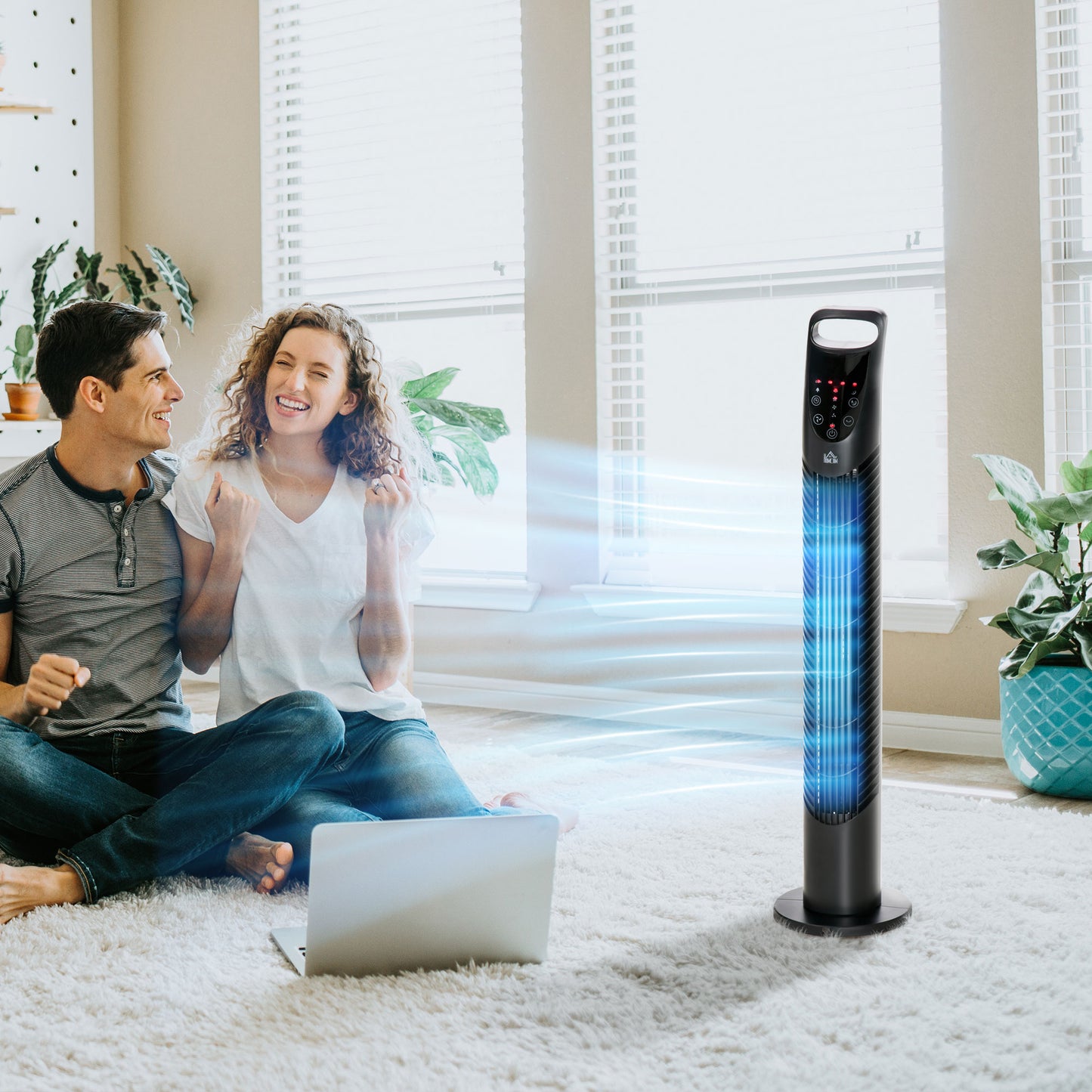 HOMCOM 31" Bladeless Tower Fan | 70° Oscillation, 37.8dB Quiet, 7.5H Timer, Remote Control — Black