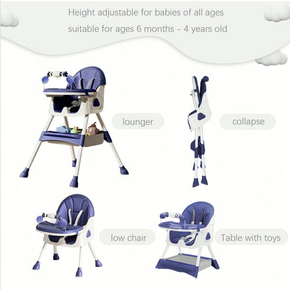 UBRAVOO Adjustable Multifunctional High Chair - Portable Baby Feeding Chair with Removable Tray & Safety Belt | UK