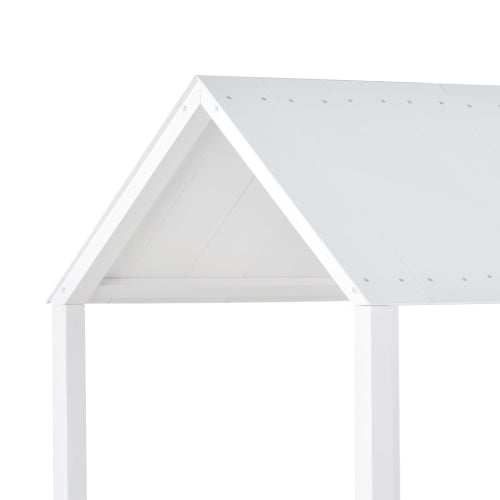 Wooden Mid Sleeper Bed (3ft Single) – Treehouse Canopy Loft Bed with Ladder & Guard Rail (90×190cm) | White | UK