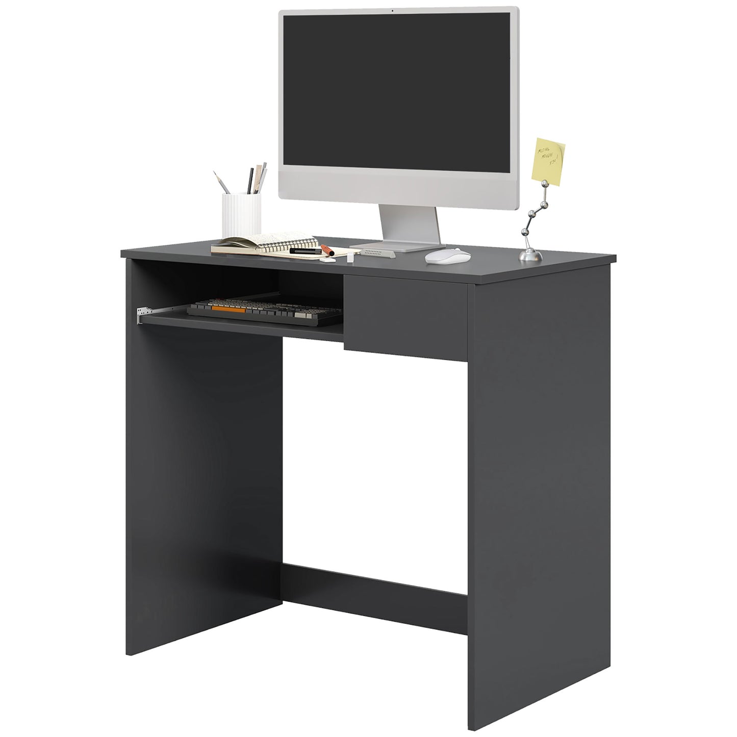 Compact Computer Desk with Keyboard Tray & Drawer | Grey | Home Office