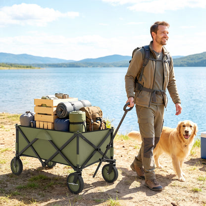 Folding camping wagon cart with pockets