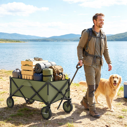 Folding camping wagon cart with pockets