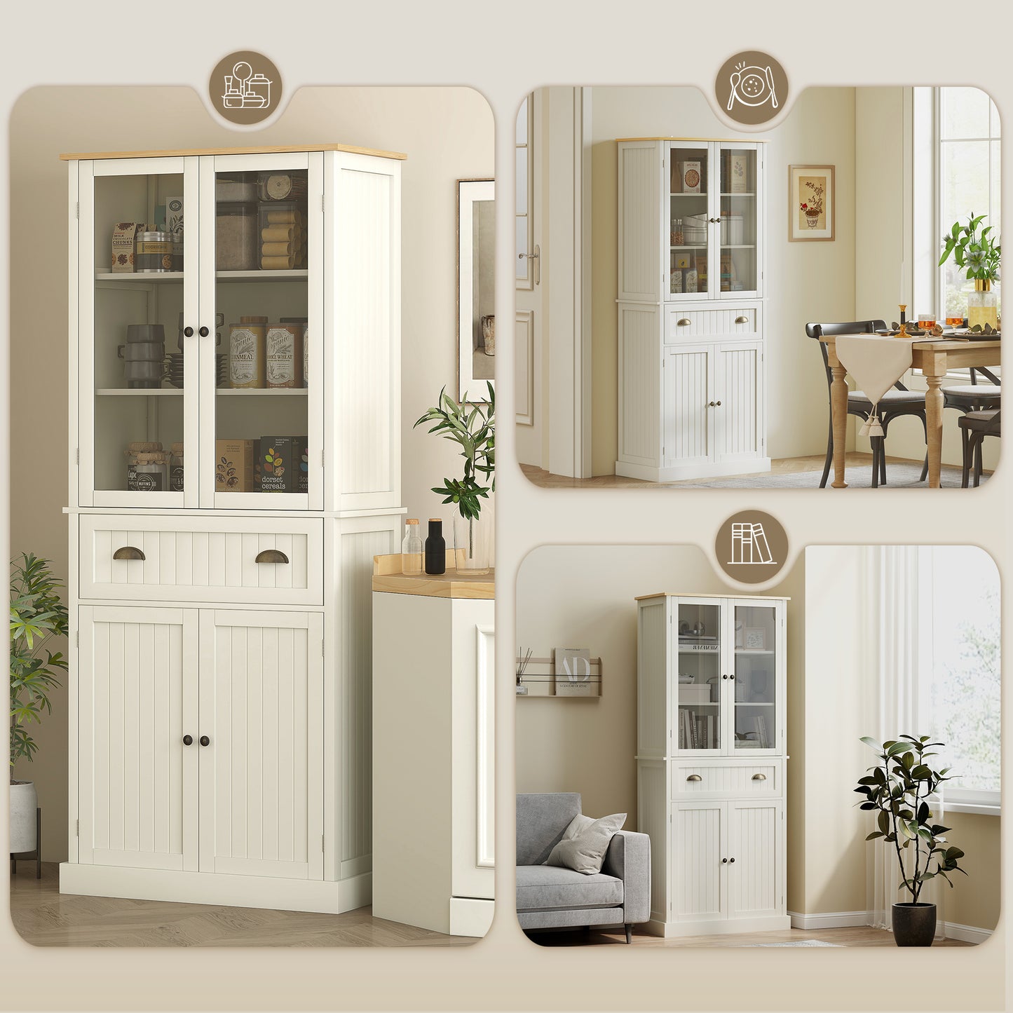 HOMCOM Freestanding Kitchen Cupboard | 5-Tier Pantry Storage Cabinet, Cream White