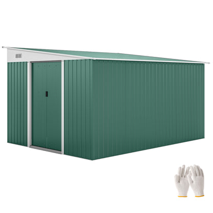 Outsunny 11.3 x 9.2ft Metal Garden Storage Shed | Green Tool & Bike Store