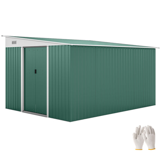 Outsunny 11.3 x 9.2ft Metal Garden Storage Shed | Green Tool & Bike Store