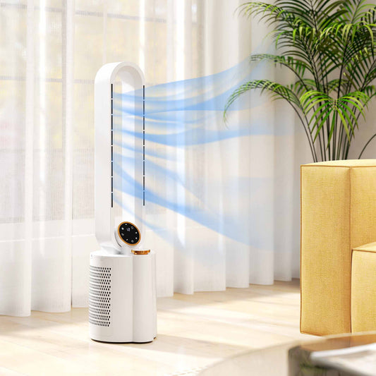 HOMCOM Bladeless Tower Fan with Humidifier & UV Sterilisation | 28dB, 12 Speeds, 90° Oscillation, 8H Timer — White