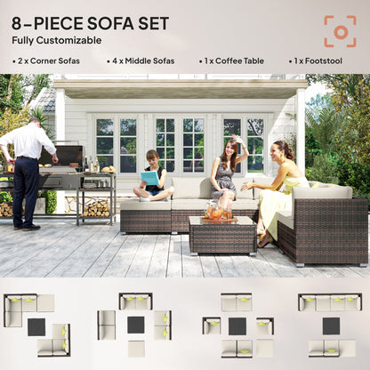 Outsunny 8-Piece Rattan Corner Sofa Set | Garden Furniture with Cushions & Glass Table
