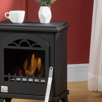 HOMCOM Free Standing Ethanol Fireplace, Bioethanol Heater Stove Fire with 0.9L Tank, 3 Hours Burning Time, Black