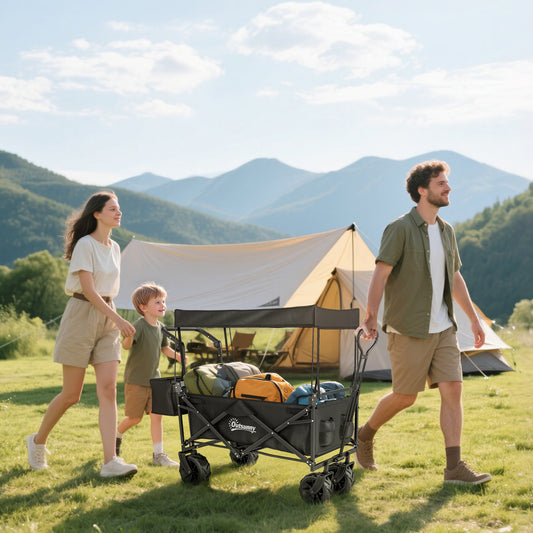 Folding camping wagon cart with removable canopy
