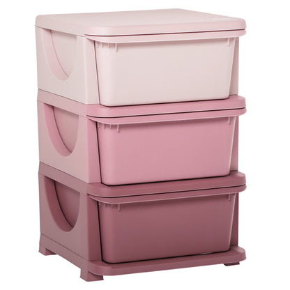 HOMCOM 3 Drawers Plastic Kids Storage Units, 3 Tier Children Toy Chest for Nursery, Playroom, Bedroom, Pink