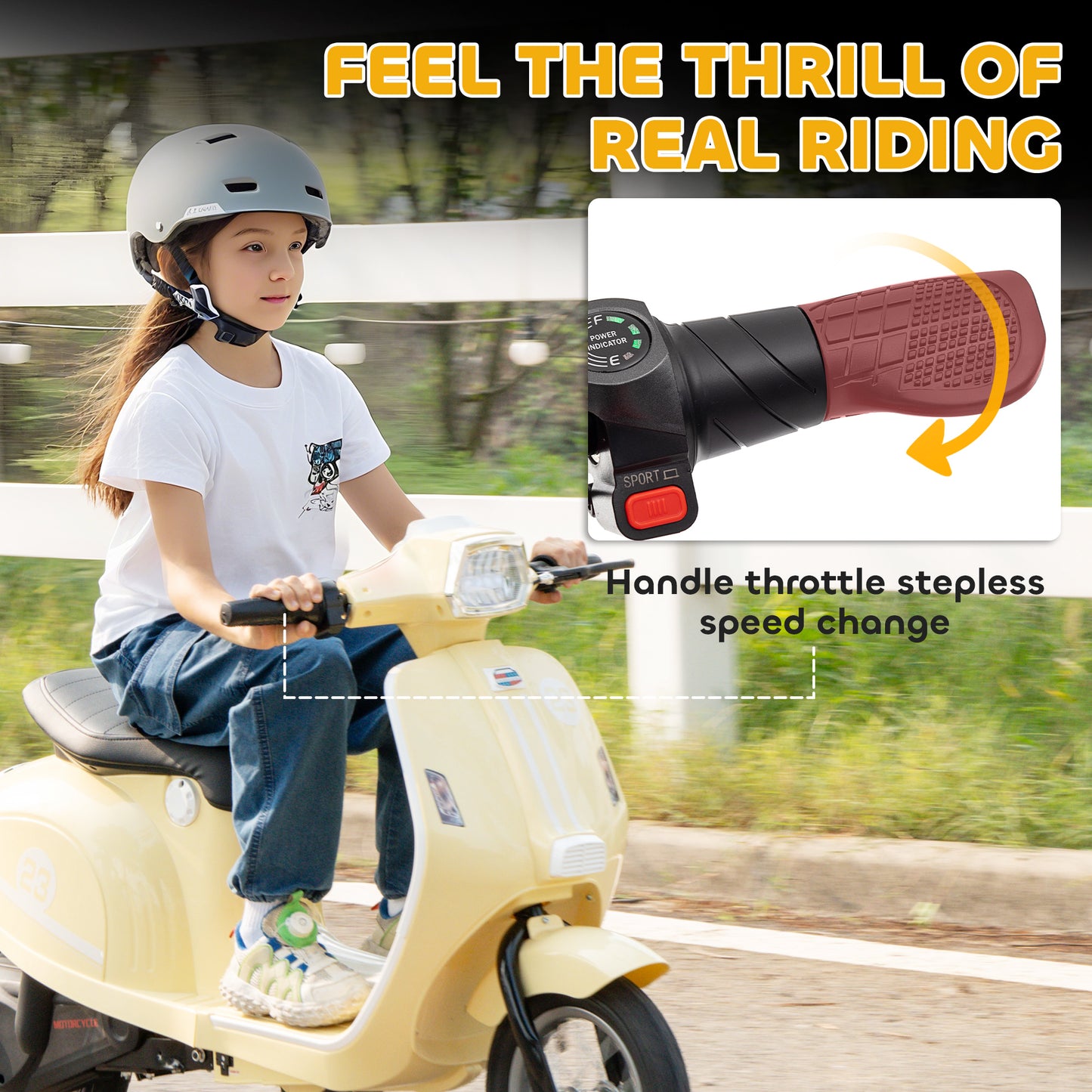 AIYAPLAY 24V kids electric motorbike in beige - product view 5