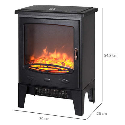 HOMCOM Electric Fireplace Stove, Freestanding Log Burner, 1000W/2000W, Portable Electric Fire Fan Heater with LED Flame Effect, Adjustable Thermostat, Glass, Overheat Protection, Black