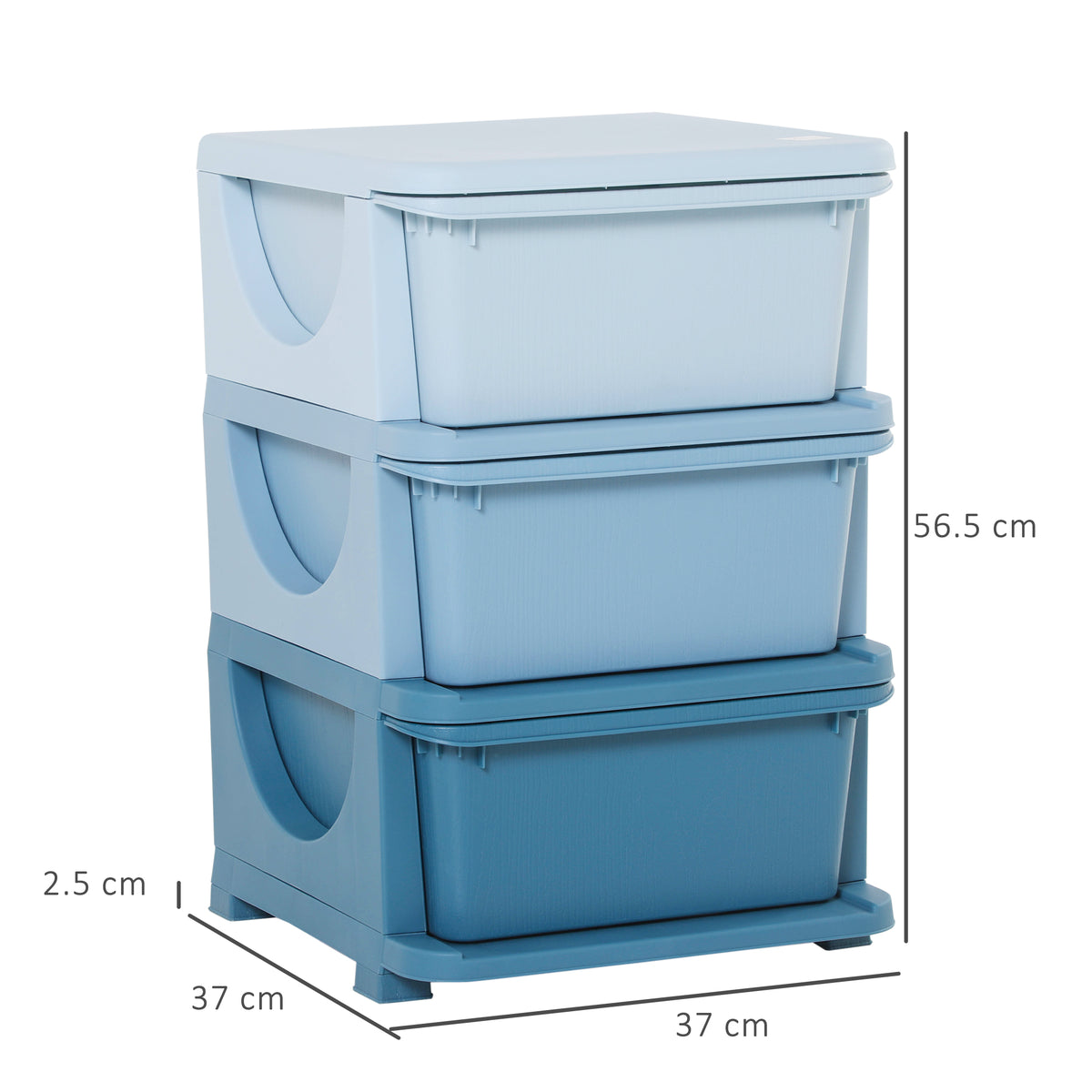HOMCOM 3 Drawers Plastic Kids Storage Units, 3 Tier Children Toy Chest for Nursery, Playroom, Bedroom, Blue