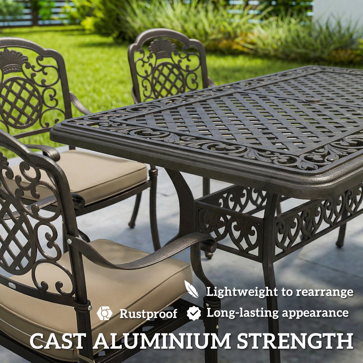 Outsunny Garden Dining Set for 6 | Cast Aluminium Bronze